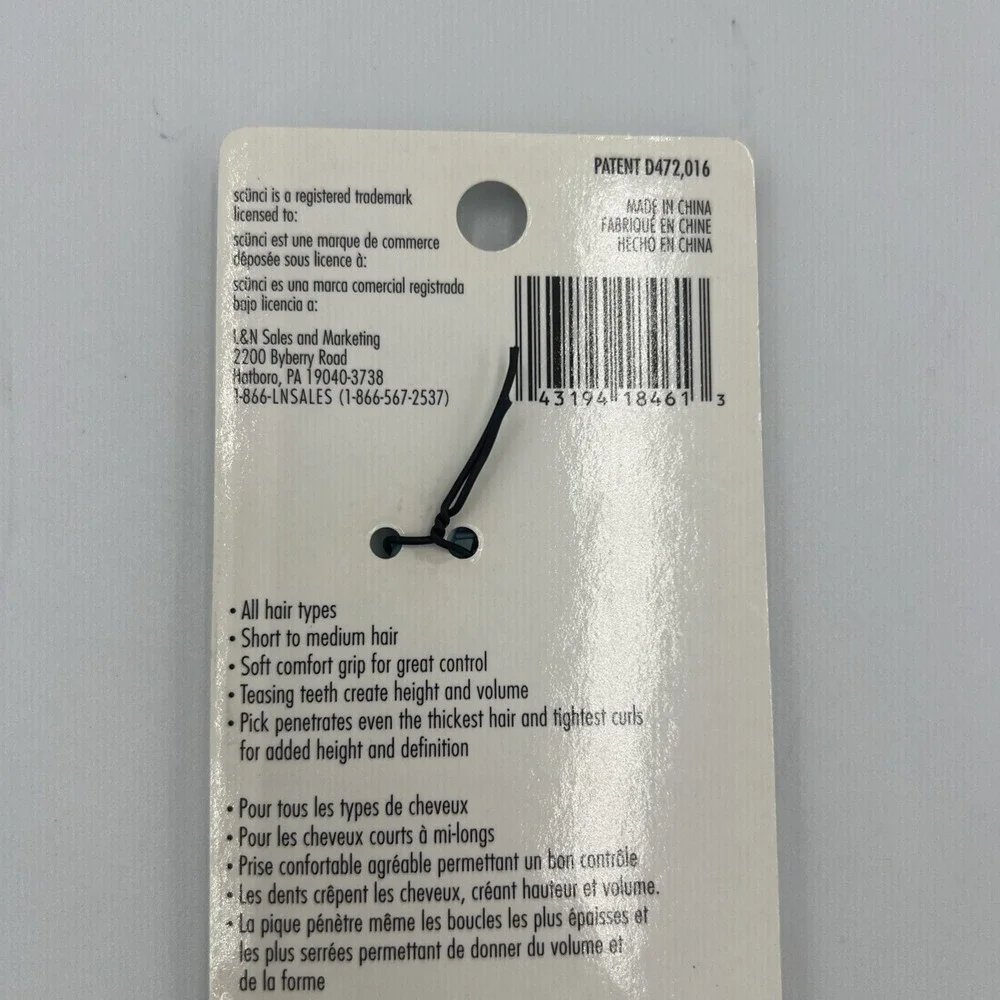 New Scunci Style Lift & Tease Comb All Hair 2003 18461-A Pick